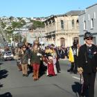 Steampunk enthusiasts make their way down Tyne St as part of the parade in Oamaru on Saturday....