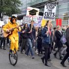 A noisy and passionate group of about 400 protesters marched through the University of Otago...