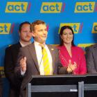 Leader David Seymour launches the Act New Zealand party list, flanked by (from left) Todd...