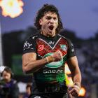 Dallin Watene-Zelezniak of the Warriors celebrates his try. Photo: Getty Images