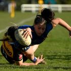 Charlotte Va’afusuaga scores the Otago Spirit’s final try in Oamaru on Saturday. PHOTO: GETTY IMAGES