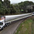 The first 67m blade arrives at the Kaiwera Downs wind farm. PHOTO: STEPHEN JAQUIERY