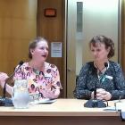 Jane Ludemann, founder of the Cure Our Ovarian Cancer Charitable Trust (left), briefs Parliament...