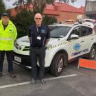Mosgiel-Taieri Community Patrol vice chairman Neville Hastie (left) and chairman Dave Mitchell...