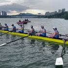 Otago University rowers celebrate victory at the world universities regatta in Shangyu, China....