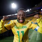 Thembi Kgatlana celebrates after the match as South Africa qualify for the knockout stages of the...