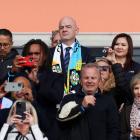 Gianni Infantino (centre) at the match between USA and Vietnam at Auckland's Eden Park last month...