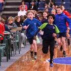 A group of runners speeds through the year 6 competition.