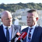 National leader Christopher Luxon, left and Michael Woodhouse at the new Dunedin Hospital site...