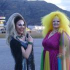 Drag queens Nova (left) and Frothy La Frou Frou in front of a rainbow-themed Airways’ control...