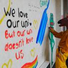 Protesters barricaded themselves inside the University of Otago commerce building on August 1...