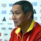 Vietnamese coach Mai Duc Chung speaks to the media at Dunedin Stadium yesterday. PHOTO: PETER...