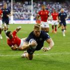 Scotland's Kyle Steyn scores their third try against Tonga. Photo: Reuters 