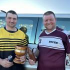 Celebrating captaining the teams for the 75th Wooden Cup match are Jack Wild (left), of St...