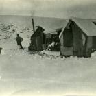 My grandparents’ "tent" in the snow during their winter rabbiting activities near Matakanui....