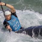 Finn Butcher navigates the course at the world slalom championships in London at the weekend....