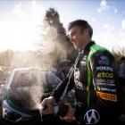 Hayden Paddon celebrates after winning the Ashley Forest Rallysprint near Rangiora yesterday....