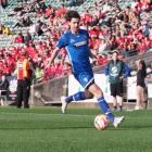 Sam Philip charges down the sideline in Christchurch United's win against Melville in the Chatham...