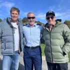 Television star David Hasselhoff (left) and New Zealand comedian Rhys Darby flank sole Stewart...