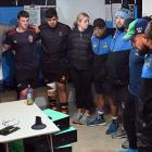 The Otago Whalers have a team talk before a training session at the Kaikorai Rugby Football Club...