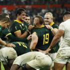 South African players celebrate the try scored by RG Snyman. Photo: Reuters