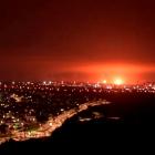 An explosion seen on the Israel-Gaza border on Friday, amid the ongoing conflict between Israel...