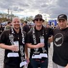 Adam John (right), Andy Peat and Kim Boustridge (left) at the Rugby World Cup ahead of the...