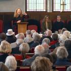 Labour candidate Rachel Brooking makes a point to the Opoho Dunedin election candidates meeting...