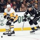 Jack Johnson (left) playing for the Pittsburgh Penguins in this file photo: Photo: Getty Images