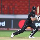 Black Caps skipper Kane Williamson hits through the offside against Pakistan during their warm-up...