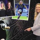 (Clockwise from right) Hannah Porter (nee Myers) points to her name on a wall of fame celebrating...