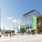 The envisioned streetscape near the new outpatient building (left) and inpatient building (right)...