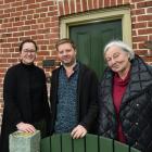 Vanessa Manhire (left), Chris Brickell and Nonnita Rees MNZM at the Robert Lord Writers Cottage,...