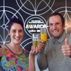 Jessie and Richard Knight, of RWK Holesaws NZ, both of Oamaru, give the Grand Business South...