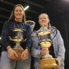 Former Silver Ferns and Southern Sting netballers Donna Wilkins (left) and Wendy Frew hold the...
