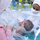 Medics in Egypt's New Administrative Capital near Cairo treat a premature Palestinian baby...