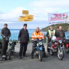 BSA Bantam motorcyclists (from left) Tracy, 58, and Joe Eagles, 62, Paul Gilchrist, 79, Mike...