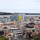 The new Dunedin hospital inpatient building dominates the skyline as seen from Constitution St in...