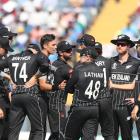 The Black Caps celebrates a wicket during Wednesday's match against South Africa in Pune, India....