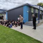 Principal Hayden van Lent welcomes guests to the official opening of the new classroom block on...
