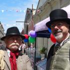 Chris Hill (left) and Gary Shirley, both of Oamaru, wear their best Victorian-era-inspired...