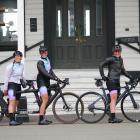 Para-athlete Hannah Pascoe (left) cycled into Oamaru yesterday along with her tandem bike pilot...