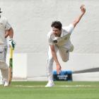 Experienced Otago seamer Jacob Duffy sends down a delivery during day four of the Plunket Shield...