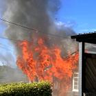 Fire ravages  a house in Perth St, Oamaru, yesterday. PHOTO: SUPPLIED
