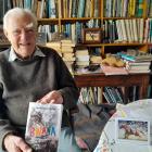 Author and adventurer Peter Whitehead, who turns 100 tomorrow, sits in his home in Hampden. PHOTO...