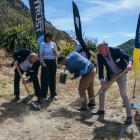 Digging the first sod in the Kawarau Gorge Trail yesterday are (from left) Otago Community Trust...