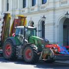 A tractor is parked outside the Waitaki District Council as farmers attend a meeting at the...
