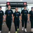 Queenstown members of the gold medal-winning New Zealand under-18 women’s ice hockey team at...