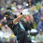 Finn Allen launches another six during game three of the T20 international series against...