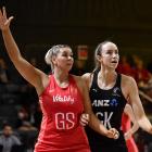 Roses shooter Eleanor Cardwell (left) will resume her battle with Silver Ferns defender Kelly...